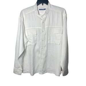 Quickreflex Men’s XL 100% Linen White Button Down Shirt Utility Pockets Resort